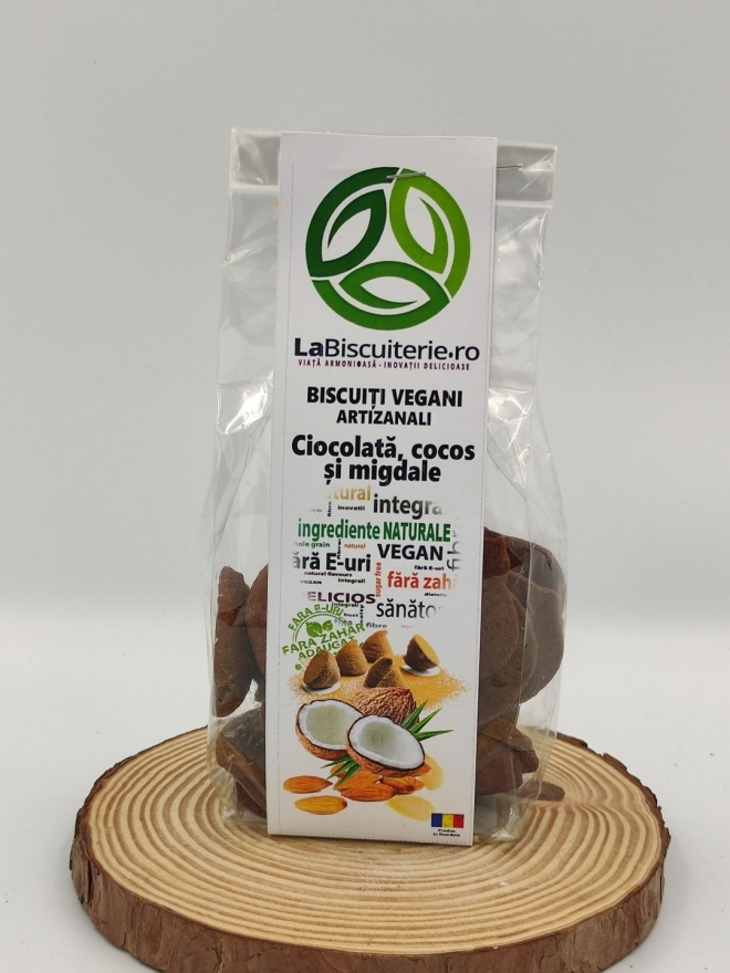 Biscuiti Vegani Artizanali cu Ciocolata, Cocos si Migdale, 140g