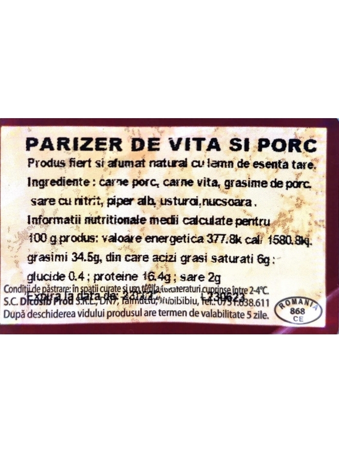 Parizer din Vita-Porc, aprox. 300g